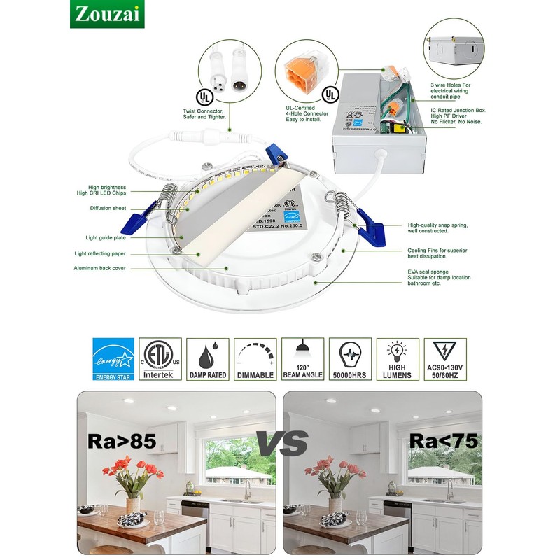 zouzai 12 Pack 4 Inch Ultra-Thin LED Recessed Ceiling Light