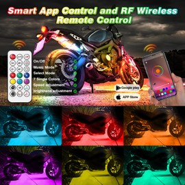 Chaser Dreamcolor Motorcycle LED Underglow Kit with/APP/RF Remote Brake Turn Signal,10PCS Chasing Motorcycles RGB+IC 12v Effect LED Strips Light Waterproof Multicolor for Harley Kawasaki