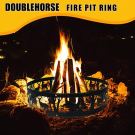 Doublehorse Fire Pit Ring 36 in Portable Steel for Camping Bonfire Beaches Burning Campfire Ring Fire Ring for Outside Backyard Smokeless Fire Pit with Forest and Animals Design