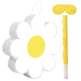 Aoriher Daisy Flower Piñata Set Include Bat Blindfold Confetti Tassel Flower Piñata Daisy Hippie Boho Piñata for Birthday Baby Shower Gender Reveal Wedding Floral Party Supplies(Daisies)