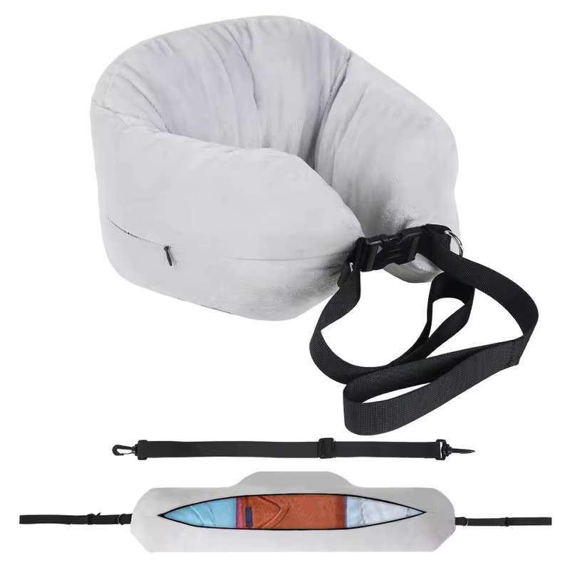 Stuffable Travel Pillowcase U-Shaped Neck Pillow with Adjustable Strap, Washable