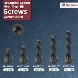 Kozelo 100pcs #6-32 Socket Head Cap Screws Bolts Nuts Assortment Kit - [#6-32x1/4 to 3/4"] Alloy Steel Fully Threaded Black Oxide 12.9 Internal Hex Screw for 3D Printer Use