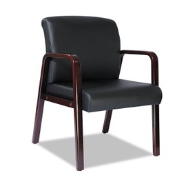 Alera ALERL4319M Alera Reception Lounge Series Guest Chair, Mahogany/black Leather