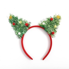 Aiosy Light Up Christmas Tree Headband Green Tinsel Head bands Led Cat Ears Headpiece Xmas Holiday Glitter Star Hair Accessories