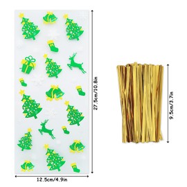 100 Pieces Christmas Cellophane Treat Bags, Plastic Clear Christmas Cello Gift Wrap Bags with Twist Ties for Treats Candy, Cookie, Goodies, Gift Wrap, Xmas Party Favor Supplies (4 Pattern)