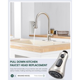 HEISOK Kitchen Faucet Head Replacement, 3-Function Pull Down Faucet Spray Head with 15 Adapters - Replacement Pull-Out Sink Spout Sprayer Nozzle, Brushed Nickel