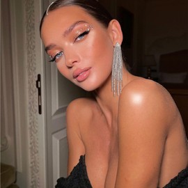 EVER FAITH Sparkly Rhinestone Chandelier Earrings, Crystal Statement Tassel Long Dangle Earrings fo Women Girls Clear Silver-Tone