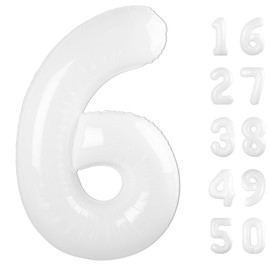 40 Inch Number 6 White Foil Helium Balloon - Birthday Gift for 6 Year Old Girl Boy 6th 16th 26th 36th 46th 50th 55th Wedding Anniversary Party Decorations
