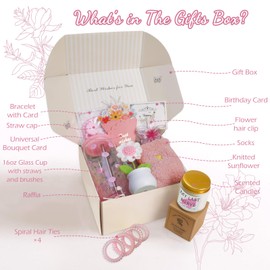 Birthday Gifts for Women, Teen Girls, Her, Unique Happy Birthday Gift Baskets for Best Friend Sister Daughter, Women Gifts Box for Girl Wife Girlfriends,14pcs Rose Glass Cups Gift Set(Pink)