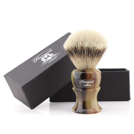 Haryali London Handmade Shaving Brush with Imitation Horn Handle- Shaving Brush for Men’s Shaving - Made with Silver Tip Badger Hairs