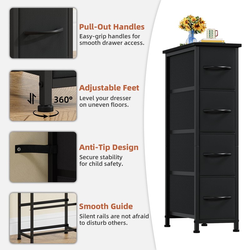 Somdot Narrow Dresser with 4 Drawers, Slim Storage Organizer Chest