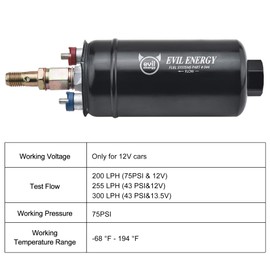 EVIL ENERGY External Inline Fuel Pump Electric 300LPH High Flow 12V Universal
