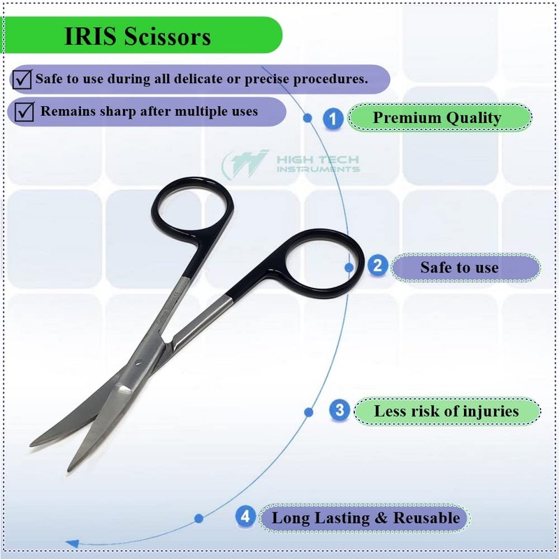 Premium Iris Scissors Micro Dissecting Scissors Curved 4.5" with Fine