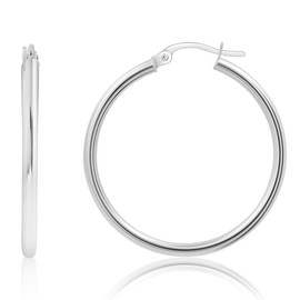 MAX + STONE Solid 14k Gold Hoop Earrings with Click Tops for Women | 1.2 Inch Large Real, White Gold
