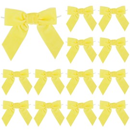 AIMUDI Yellow Velvet Bows 4.5" Yellow Velvet Easter Bows Premade Bows Yellow Twist Tie Bows for Wreaths, Gift Basket, Spring Holiday Decor, Gift Wrapping, Swag, Baby Shower Decoration - 12 PCs