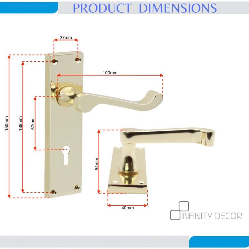 Infinity Decor Set of Polished Brass Victorian Scroll Lever Lock