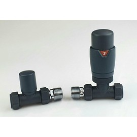 Greened House Oslo Anthracite Straight Designer TRV Thermostatic Radiator & Towel Rail Valve Oslo Anthracite TRV and Lock Shield Valve Set 1/2" - 15mm