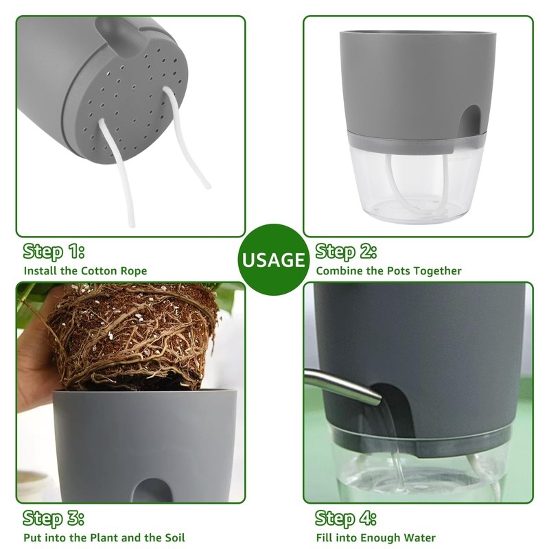 APACALI Set of 4 Herb Pots, Kitchen Set, Windowsill, Self-Watering,