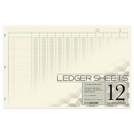 BookFactory Ledger Sheets/Large 12 Column Accounting Ledger Columnar (Twelve Columns) Loose Leaf Paper - 17'' x 11'', 50 Pages, Loose Leaf, 3 Hole Punched (Made in USA)
