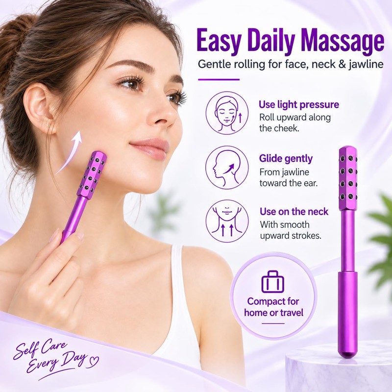 Purple Face Roller with 30 Germanium Nodes, Facial Massage Roller