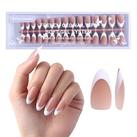 Puntas de uñas de gel francesas, 240 piezas de uñas francesas a presión de color marrón almendra medio, sin necesidad de limar las puntas, extensión d