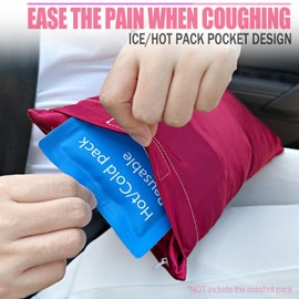 BNRendles Hysterectomy Pillow Pocket Tummy Pillows with Covers, Hysterectomy Recovery Gifts, Ice Pack Not Included, Small Portable Abdominal Cushion After Surgery Post C-Section Women Satin Burgundy