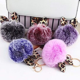 BUZZxSELECTION Women's Cat Ear Cat Leopard Print Keyring Charm Keychain AC113 (02 Pink)