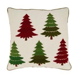 SARO LIFESTYLE Embroidered Christmas Tree Throw Pillow Cover, Multi, 20"