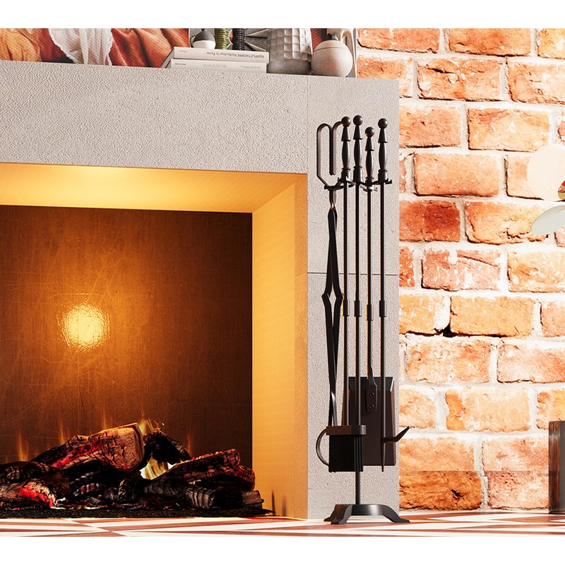 Fire Beauty Fireplace Tools Set 5 Pieces Wrought Iron Fire