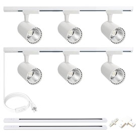Yuemegou J&L Type Dimmable LED Track Lighting Kit, 6-Light 30W 2700lm Track Lighting System with 6.5 FT Track Rail, Kitchen Focus Art Bright Ceiling Spotlight Fixture, 6000K Cold Light, No Flicker