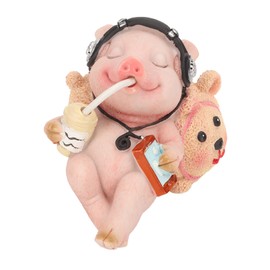 Mini Pig Figurines, Funny Cute Resin Pig Statue Fine Workmanship Lucky Animal Garden Sculptures Statues for Micro Landscape Home Decor