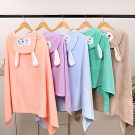 Kids Poncho Bath Towel & Hooded Robe for Infants Quick-Dry Sky Blue Bunny+90+150 4ea