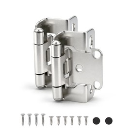 Probrico 50 Pack (25 Pairs) Brushed Nickel Cabinet Hinges, 1/2" Overlay Cabinet Door Hinges for Kitchen Cupboard Cabinet Doors,Self-Closing Wrapped Semi-Concealed Face Mount with Door Bumper & Screws