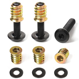 30-Set 1/4-20 Threaded Insert and Bolt for Wood, Furniture Screw Nut 3/5" with Black Oxide Flat Head Bolts 1" and Washers