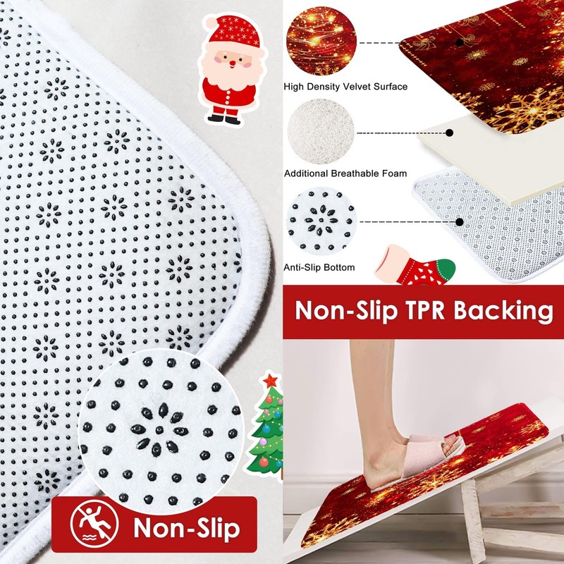 Nesphy Bathroom Sets with Shower Curtain and Rugs, 4 Pcs,Christmas