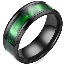 Jude Jewelers 8MM Stainless Steel Carbon Fiber Inlay Matte Brushed Classic Simple Plain Wedding Band Ring (Black Green, 10)