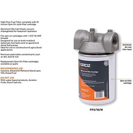 Groz 45901 10-micron Fuel Filter, Spin On Cartridge Style, 1" NPT