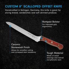 Messermeister Custom 8” Offset Scalloped Knife, Terra Red - X50 German Stainless Steel - Rust Resistant & Easy to Maintain - Made in Solingen, Germany