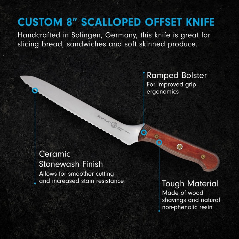Messermeister Custom 8” Offset Scalloped Knife, Terra Red - X50