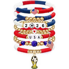 NovaStl 2026 World Soccer Game Day Bracelet for Women Men Teens Soccer Beaded Stretch Bracelet Soccer Gifts Outfit Costume Accessories (USA)