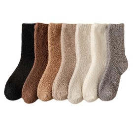 Kelabia Women Fuzzy Socks Warm Fluffy Socks Japanese Thick Slipper Socks Aesthetic Fleece Long Socks (7 Pair,Onesize)