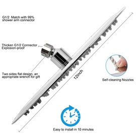 NearMoon Rain Shower Head, Large Stainless Steel High Flow Bath Shower, Ultra Thin Design Rainfall Booster Showerhead Waterfall Body Covering, Ceiling or Wall Mount (12 Inch, Chrome Finish)