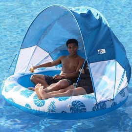 COOLCOOLDEE Inflatable Pool Float with Canopy,2 Person Floating Island,Extra Large with Sun Shade