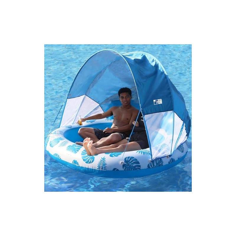COOLCOOLDEE Inflatable Pool Float with Canopy,2 Person Floating Island,Extra Large