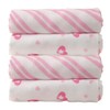 Cuski Super Soft Bamboo Muslins x 4 (Jolie Hearts), Pink,
