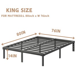 ZIYOO 14 Inch King Size Metal Platform Bed Frame with Heavy-Duty Steel Slat Support, No Box Spring Needed, Under Bed Storage Space, Easy Assembly, Noise-Free, Sturdy & Durable, Black