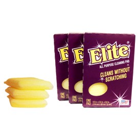 Elite All Purpose Cleaning Pad, 3 Pads (Individually Boxed), Non Scratch, Dish Sponge, Scrubber, Sponges for Kitchen and Household Use, Made in USA