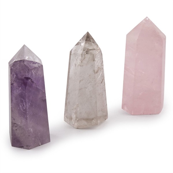 Crystal Allies Gallery: Natural Crystal Point Wand 3.25" Crystal Point Wand - Amethyst, Rose Quartz & Clear Quartz