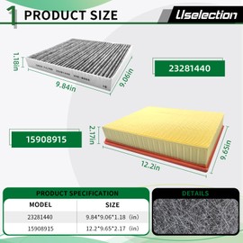 Cabin Engine Air Filter W/Activated Carbon Kit for Chevy Silverado 1500 GMC Sierra 1500 (2014-2018),Suburban Tahoe Yukon(2015-2020),Sierra 2500 3500 HD(2015-2019)(Not for Diesel),#22808781 22845992