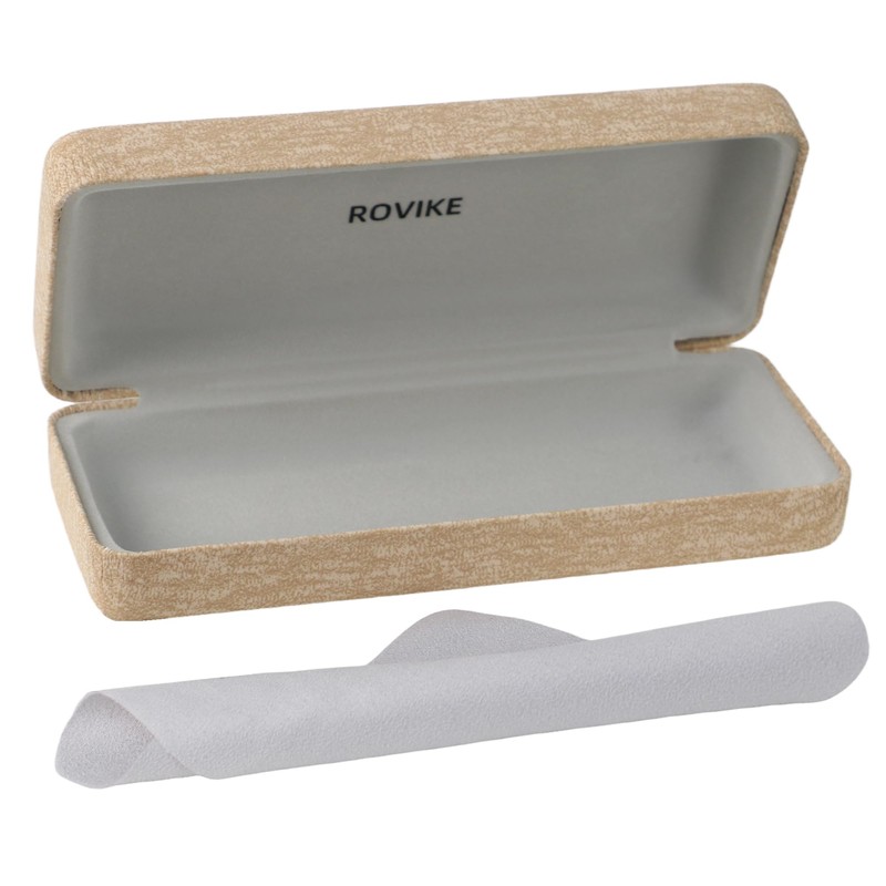 Hard Shell Eyeglass Case 1 Pack (Beige) with Cleaning Cloth